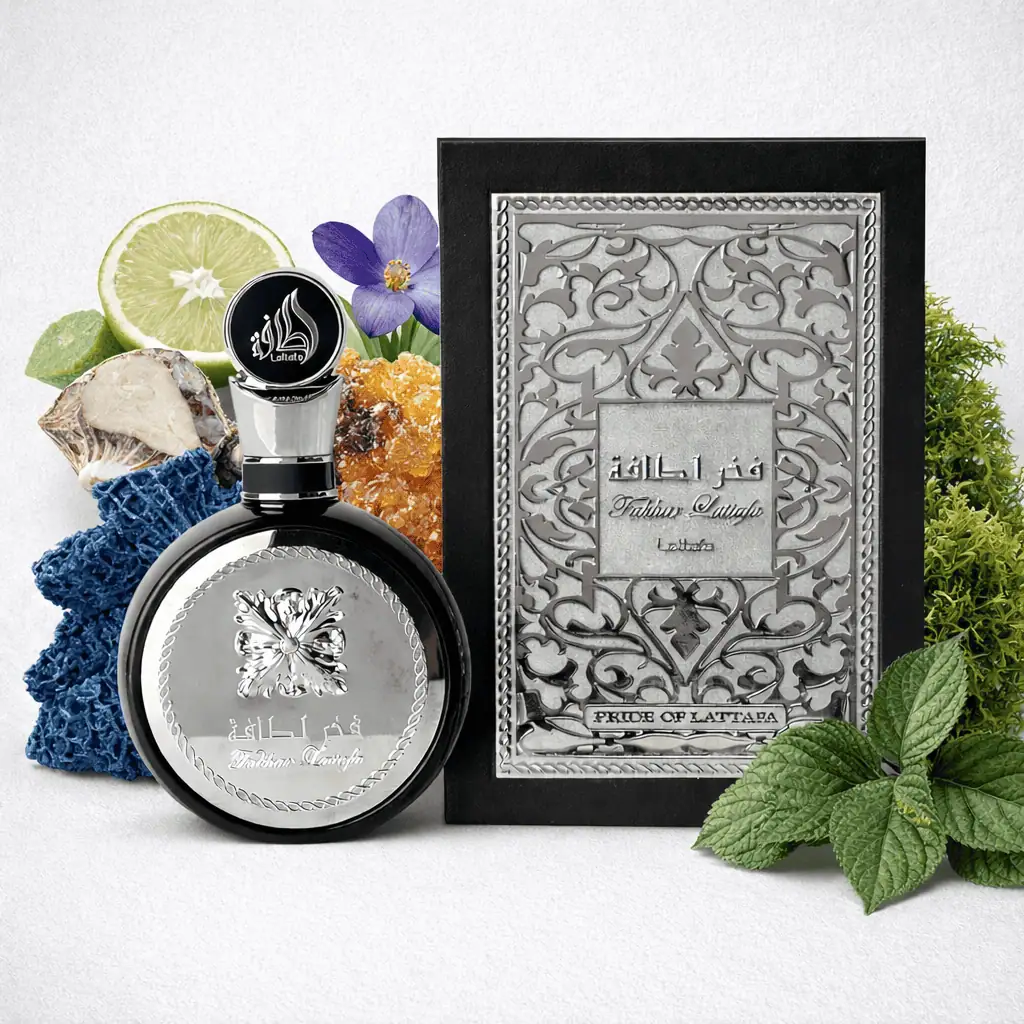 Lattafa Fakhar Homme Eau de Parfum 100ml - Herrenduft mit Bergamotte, Orris & Patchouli - Frisch & Elegant 2 Lattafa Fakhar with box along with notes