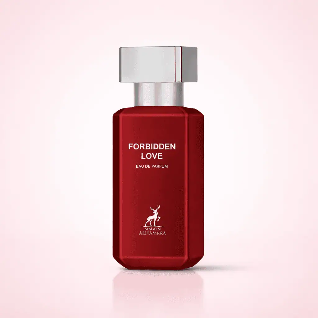 Maison Alhambra Forbidden Love Eau de Parfum 30ml – Romantic Floral Fruity Perfume 1 Verführerisches Parfümfläschchen mit rotem Design und silberner Kappe.